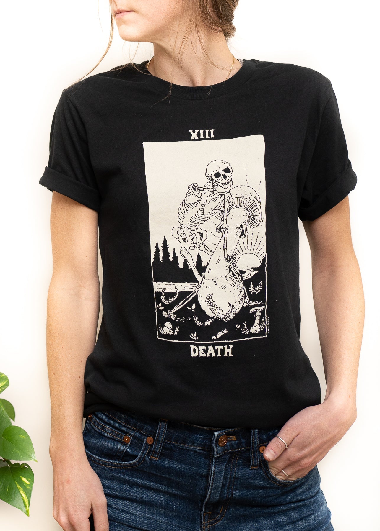 Mushroom Tarot Death Card Shirt, Black Organic Cotton