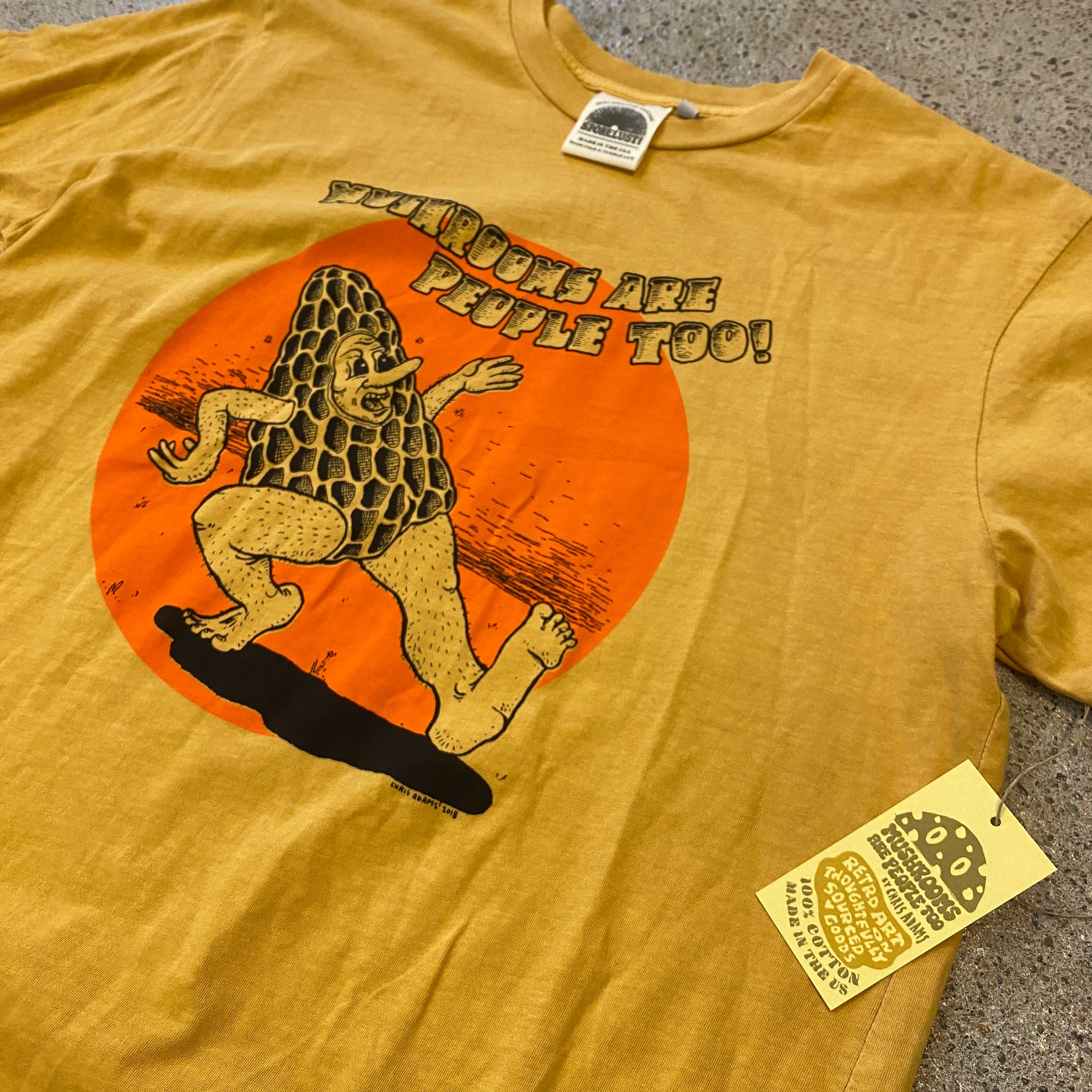 Mushrooms Are People Too Tee, Yellow Cotton