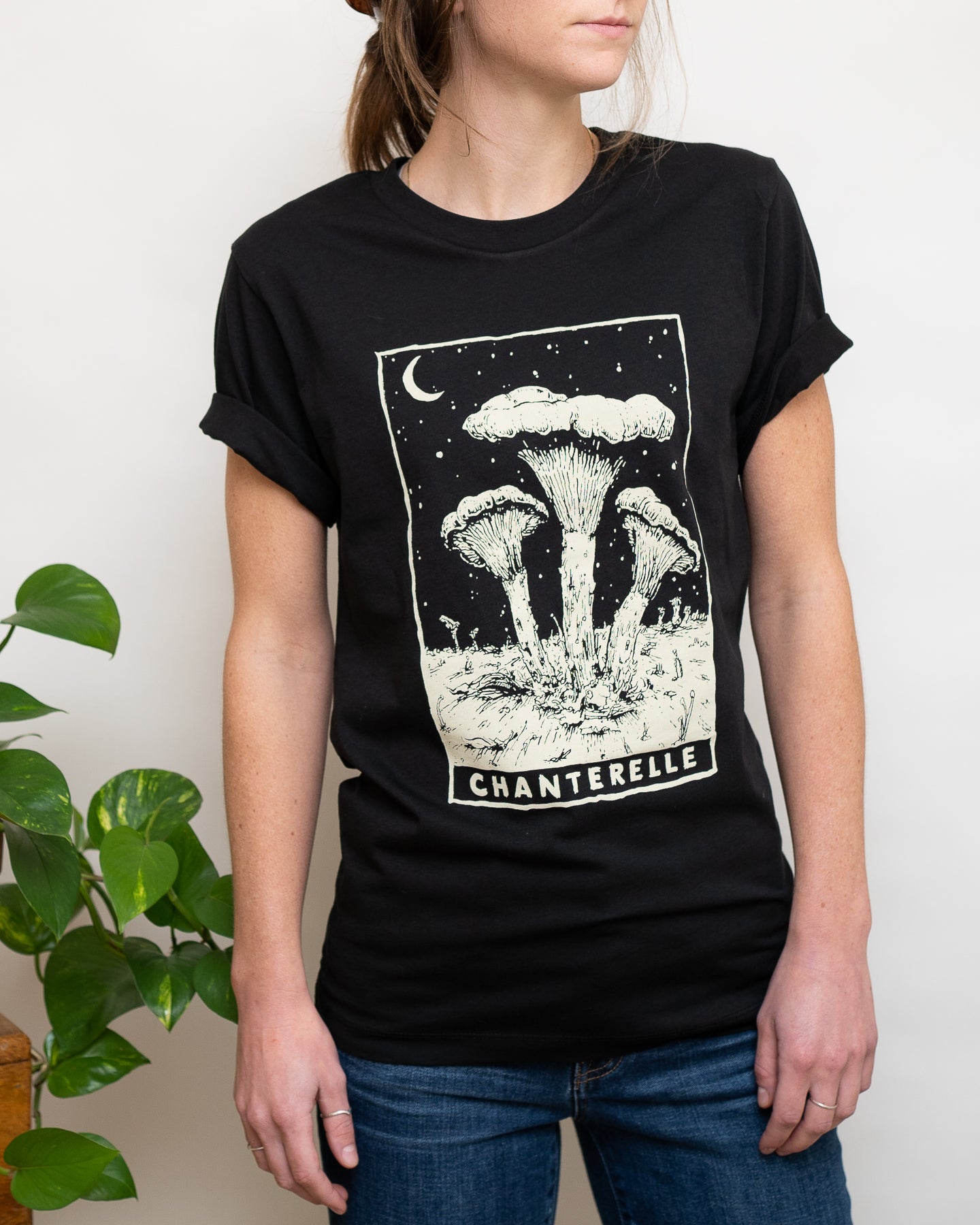 Chanterelle Mushroom Shirt, Black Organic Cotton