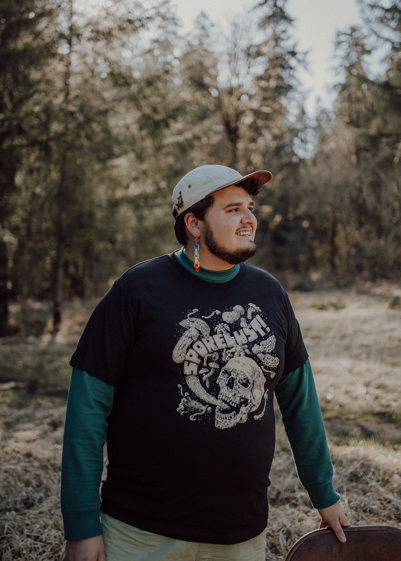 Sporelust! Yeller Mushroom Tee, Black Organic Cotton