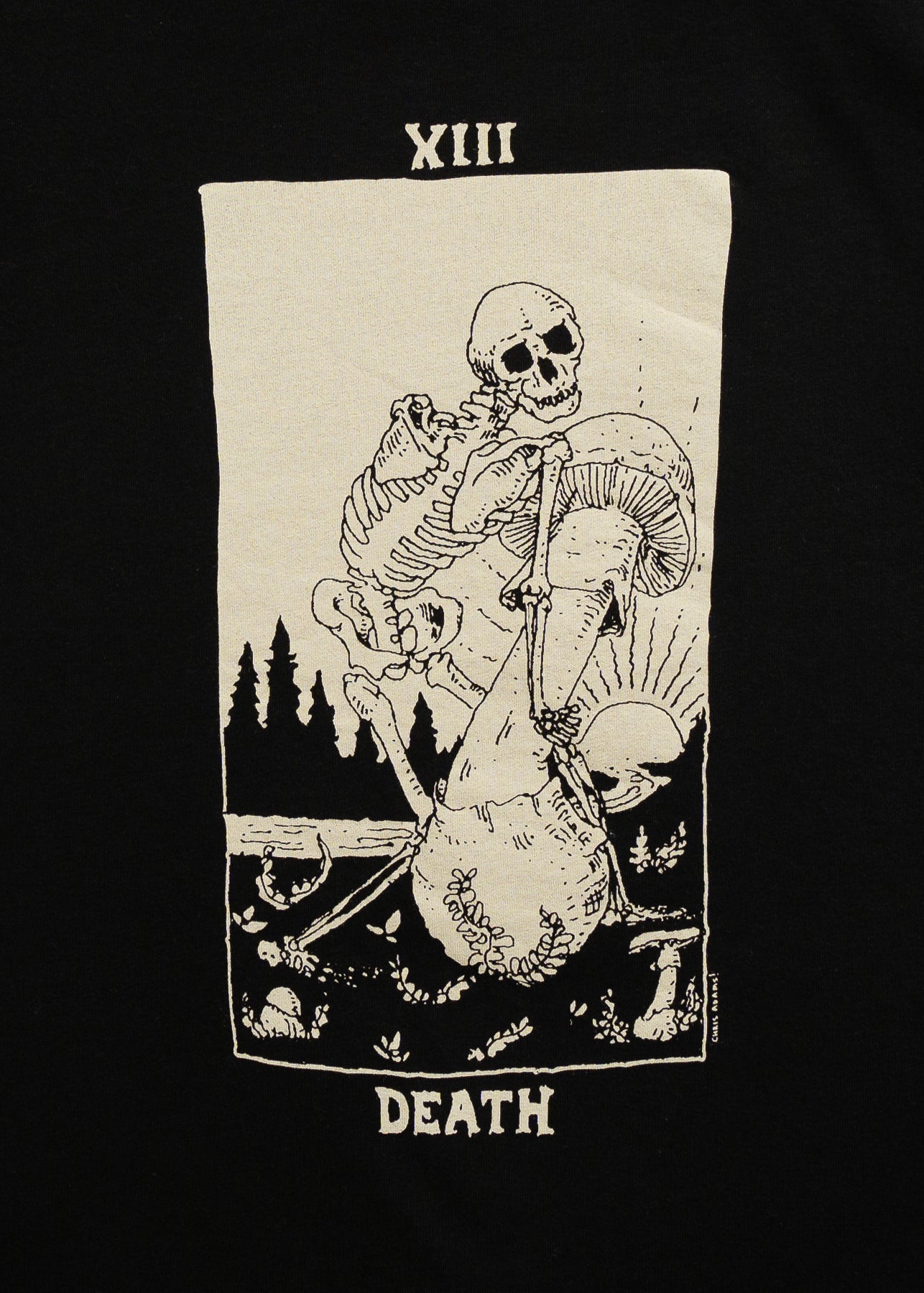 Mushroom Tarot Death Card Shirt, Black Organic Cotton