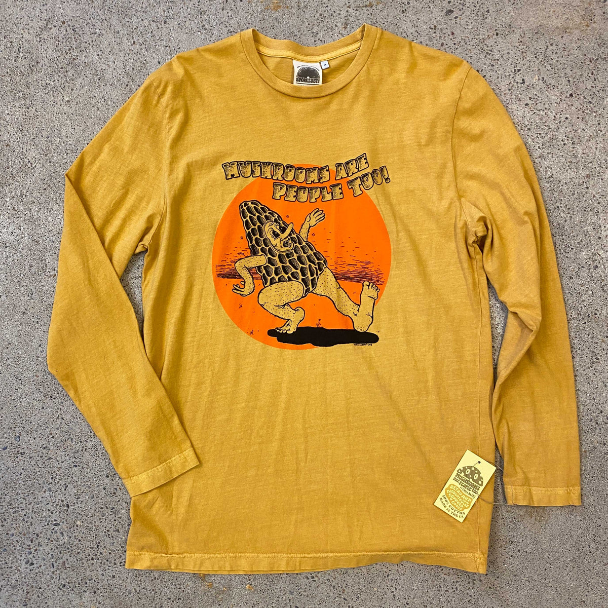 Mushrooms Are People Too Tee, Yellow Long Sleeve Organic Cotton