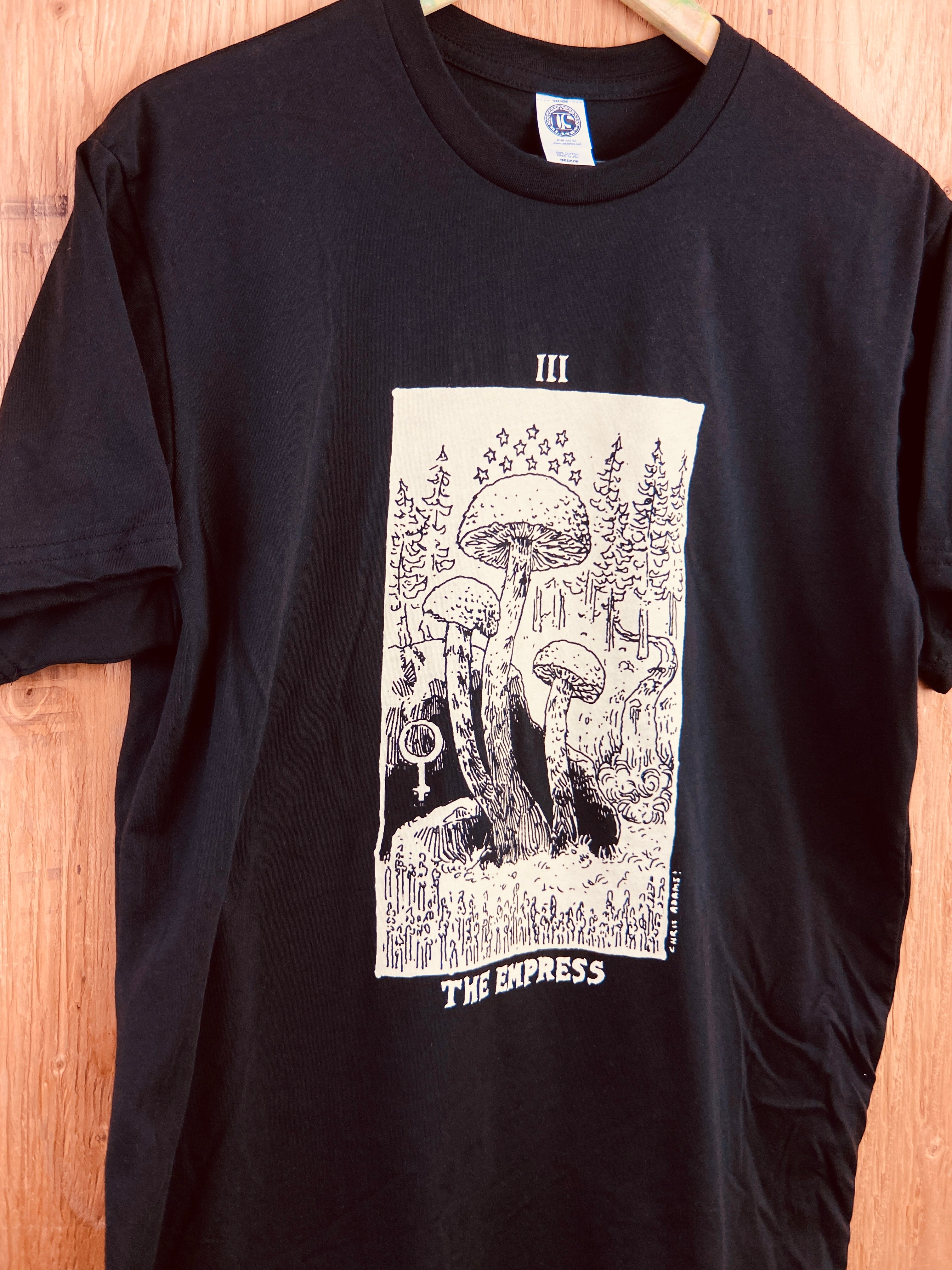 Empress Mushroom Tarot Shirt, Black Organic Cotton