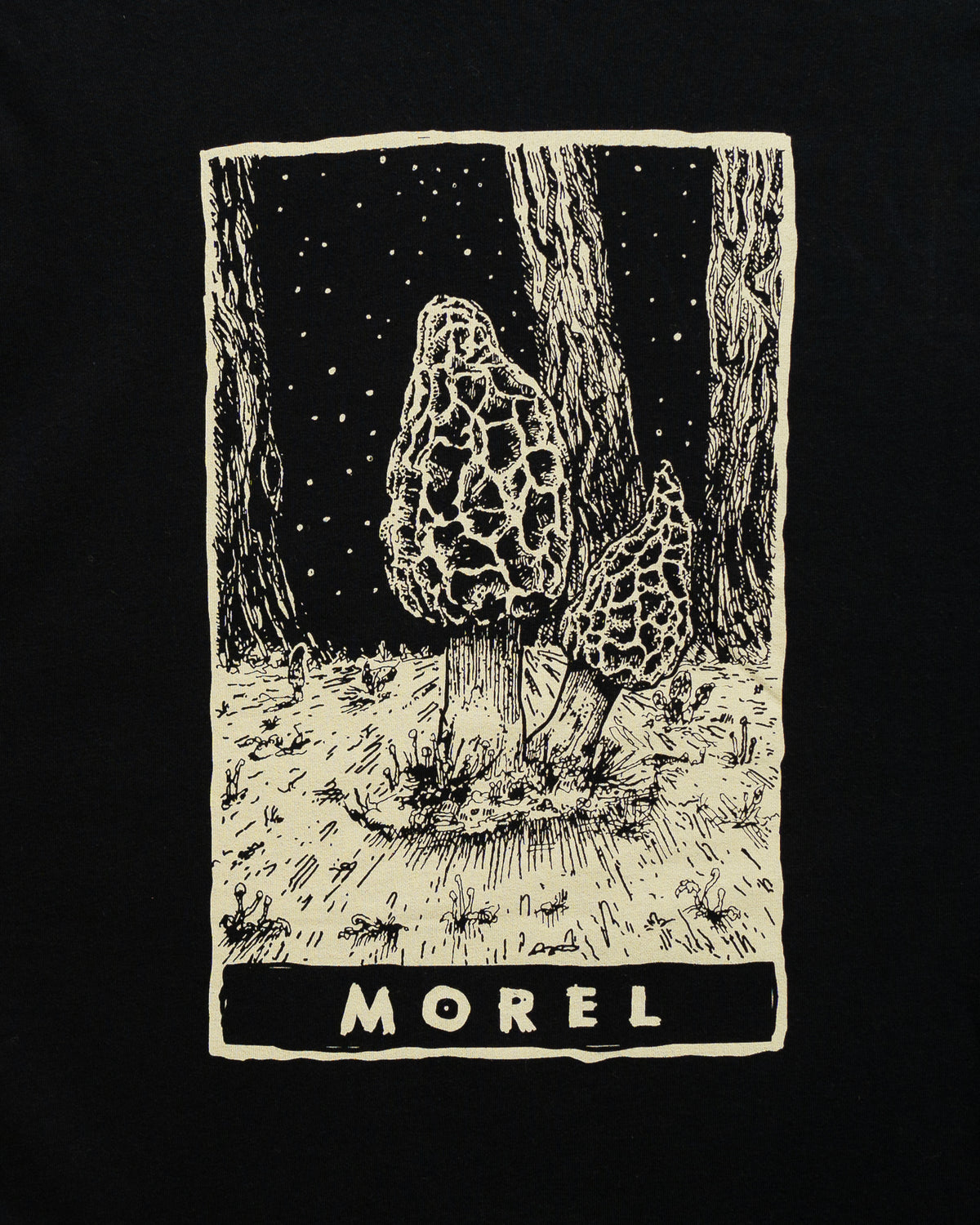 Morel Mushroom Shirt, Black Cotton US Made