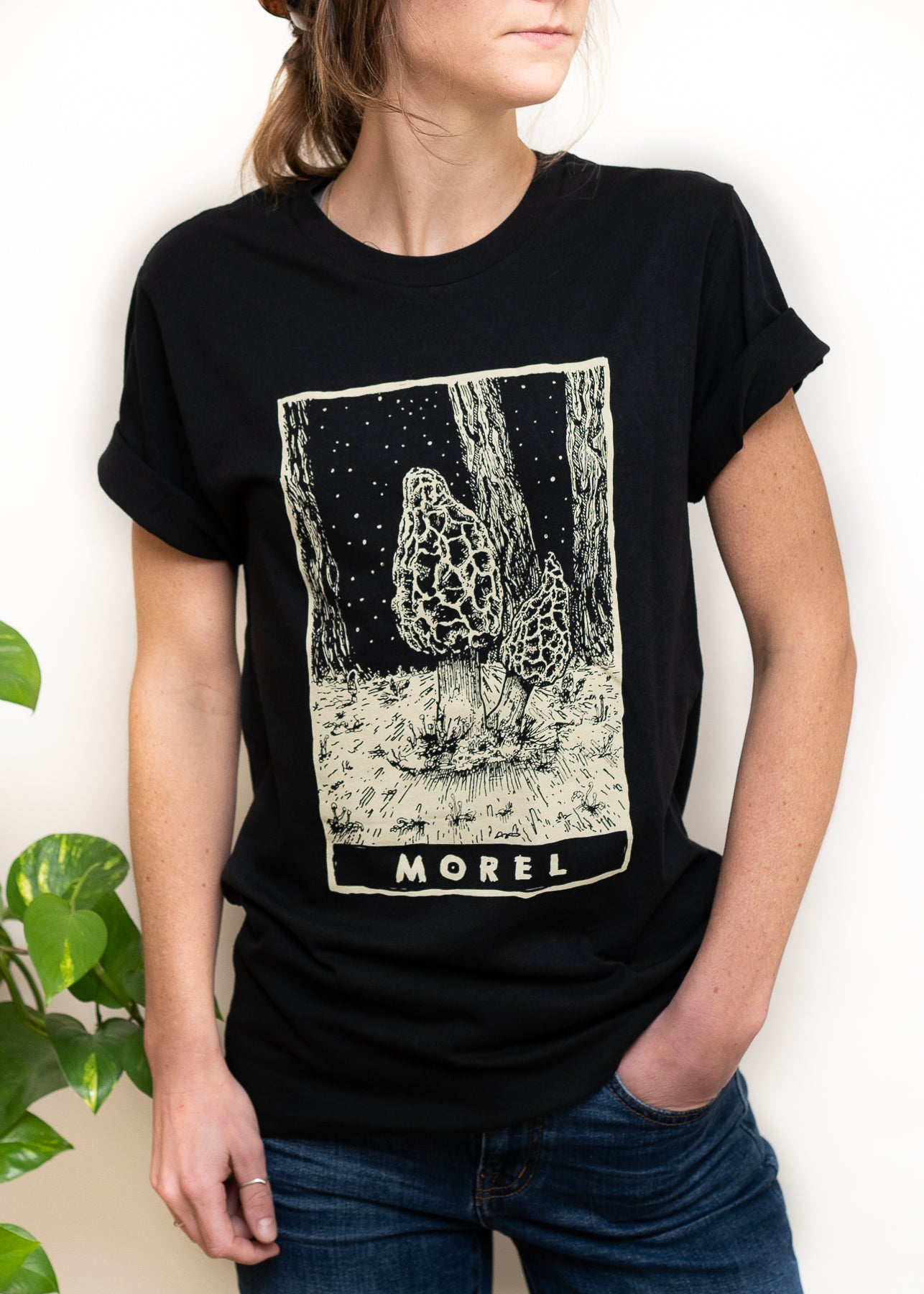 Morel Mushroom Shirt, Black Organic Cotton